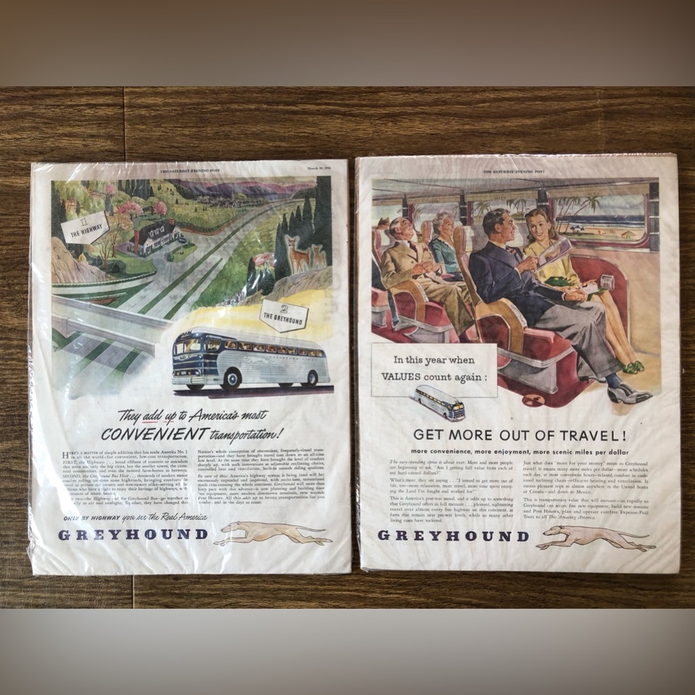 Vintage Greyhound Bus Magazine Advertising Pages